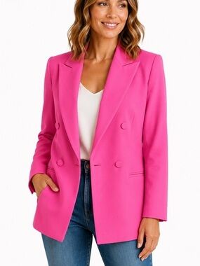Express Chic Hot Pink Double Breasted Padded Shoulder Blazer Jacket Size XS NWOT